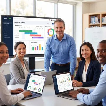 School staff using curriculum-aligned education software