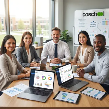 School leaders and teachers using hybrid learning tools