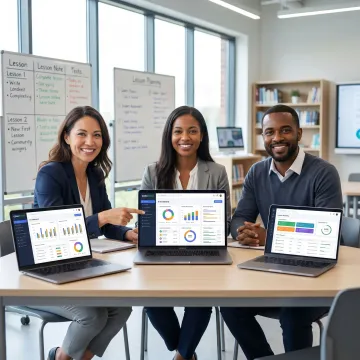 Teachers using an AI training platform in school