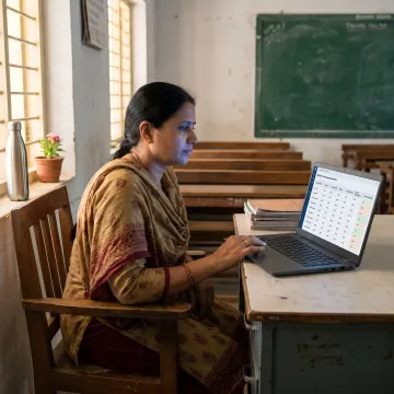 Teacher reviewing AI learning analytics for Telangana State Board students