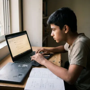 ICSE student learning with AI tutor on laptop