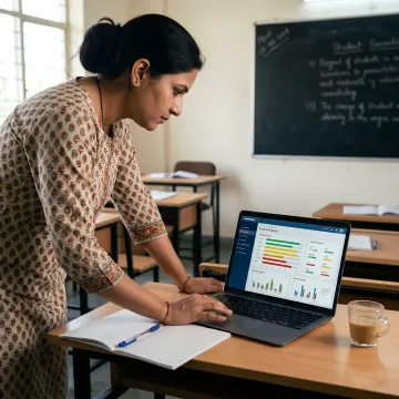 Teacher reviewing student learning analytics dashboard