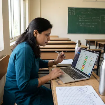 Teacher reviewing AI-graded homework dashboard