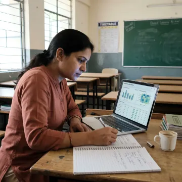 Teacher reviewing AI learning analytics dashboard