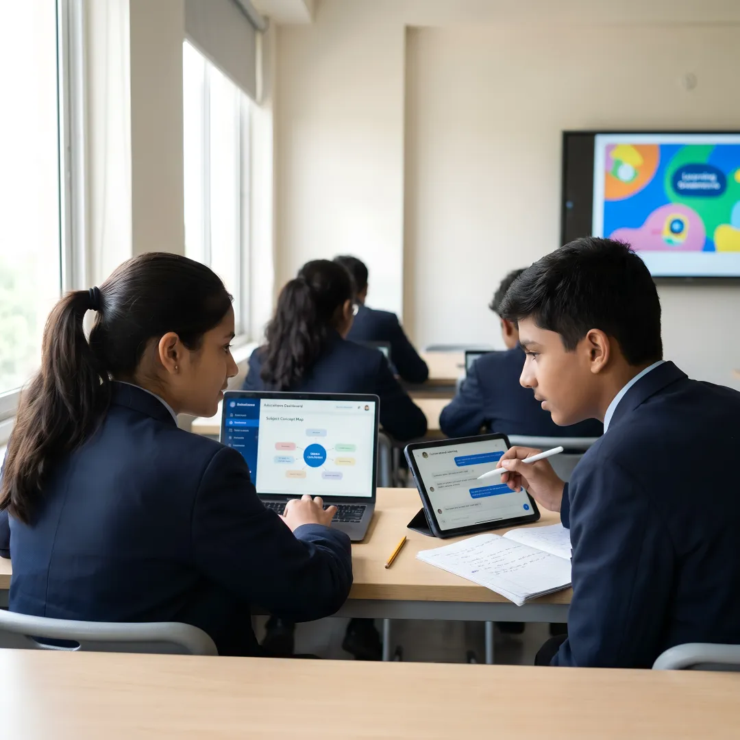 Students using AI learning platform in Indian classroom