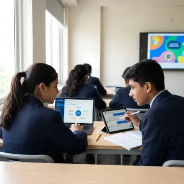 Students using AI learning platform in Indian classroom