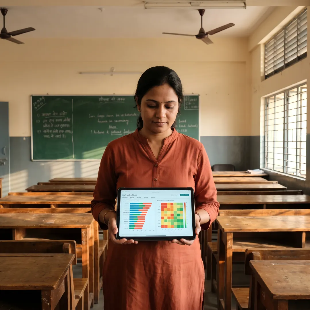 Teacher using student analytics process in classroom