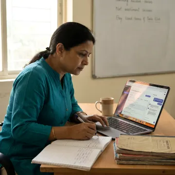 Teacher using AI lesson planning tools for secondary classes