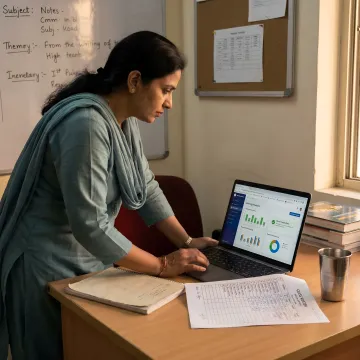 Teacher reviewing AI learning workflow on dashboard