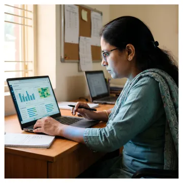 Teacher reviewing student progress dashboard data