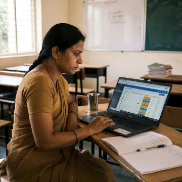 Teacher reviewing student progress insights on a laptop