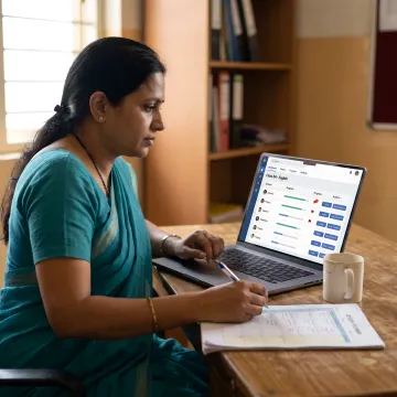 Teacher reviewing student performance workflow
