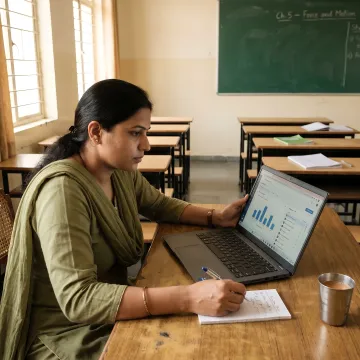 Teacher reviewing AI-graded student work