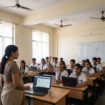 AI-powered school management dashboard in a classroom