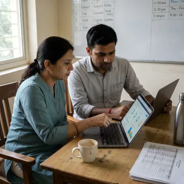 School leaders and teachers using hybrid learning tools