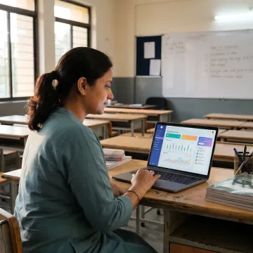Teacher using school productivity software