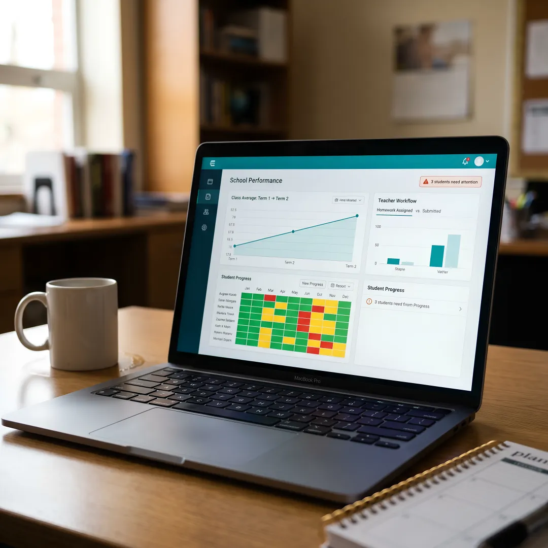Academic improvement software dashboard for schools