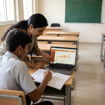 Teacher and student using education portal