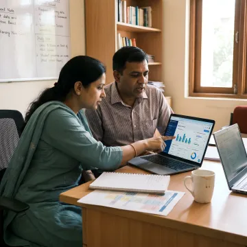 School leadership reviewing AI-powered academic dashboard