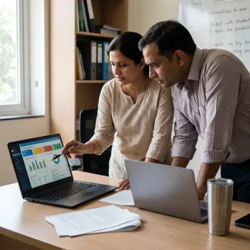 School leaders reviewing academic analytics dashboard
