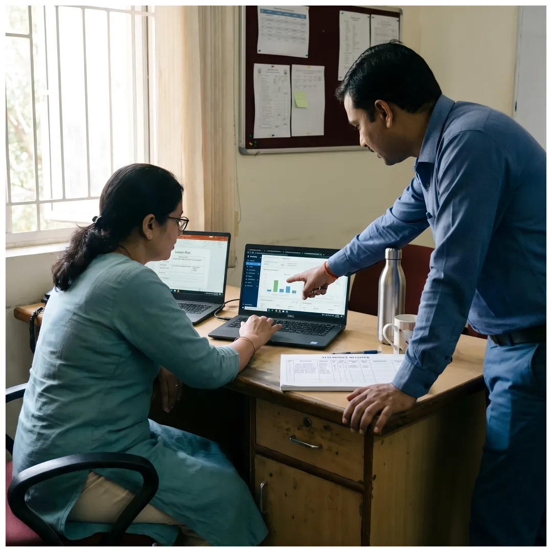 School leadership and teachers using a digital transformation platform