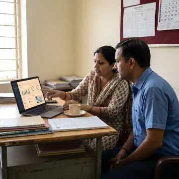 School leaders and teachers using a digital learning dashboard