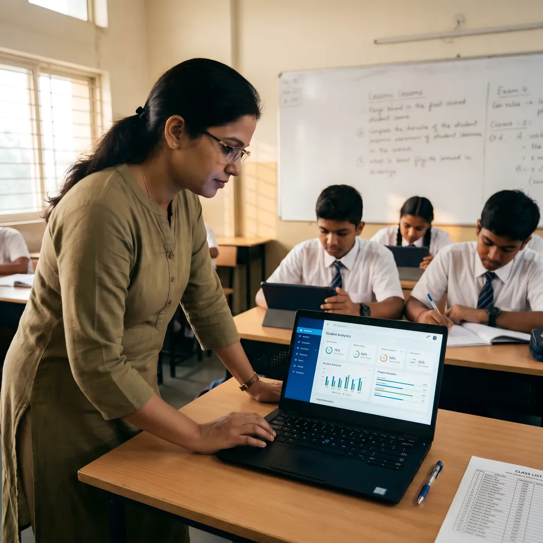 Teachers and students using an AI learning platform
