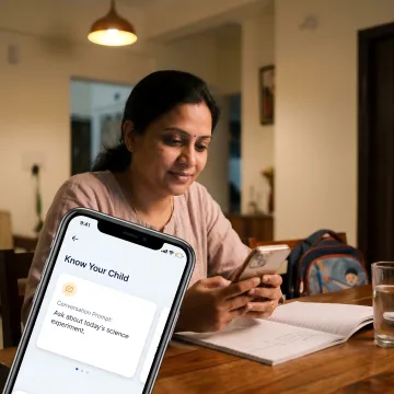 Parent reviewing the Coschool SchoolAi Parent App with daily learning insights