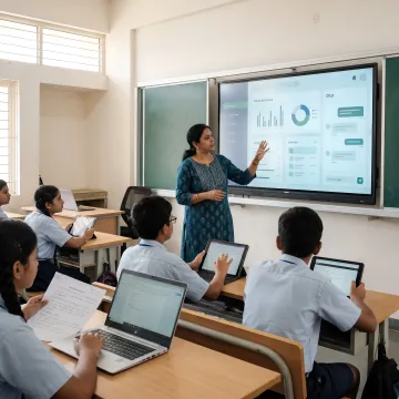 Middle school students using an AI learning platform in India