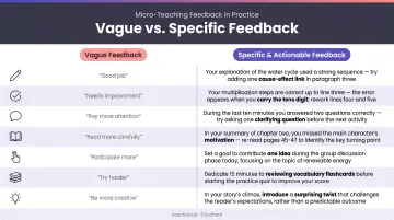 Vague versus specific actionable micro teaching feedback side-by-side comparison table