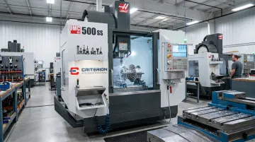 HAAS UMC 500 SS 5-axis CNC machining center producing precision satellite components