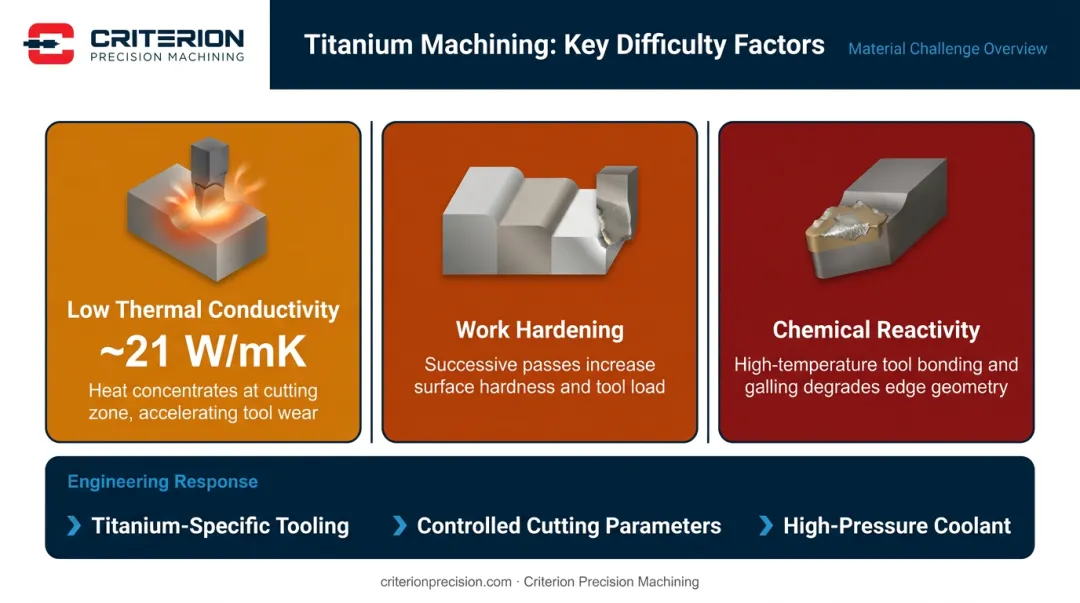 Three key titanium machining challenges low conductivity work hardening and chemical reactivity