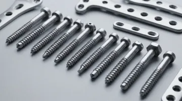 Precision orthopedic bone screws and trauma fixation hardware components close-up view
