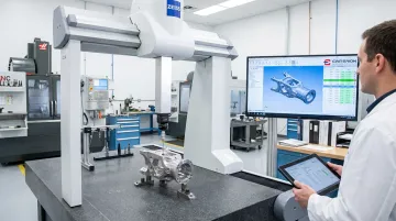 CMM measurement system verifying aerospace and medical component dimensional accuracy in machine shop