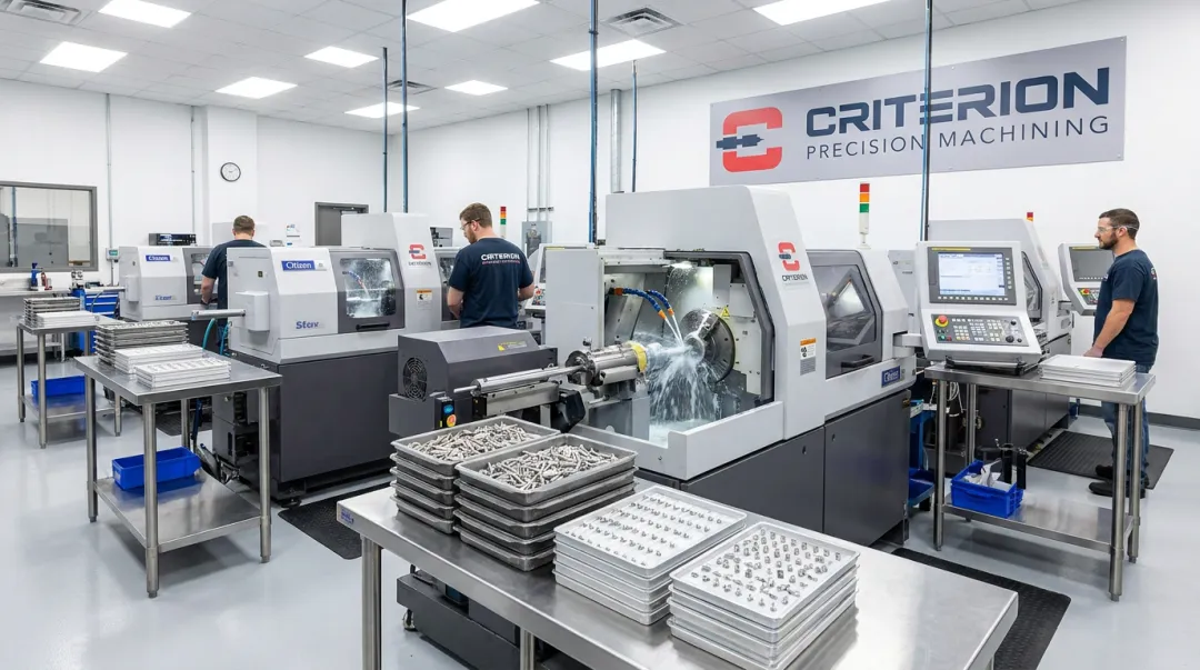 Criterion Precision Swiss turning CNC screw machine producing small-diameter medical components