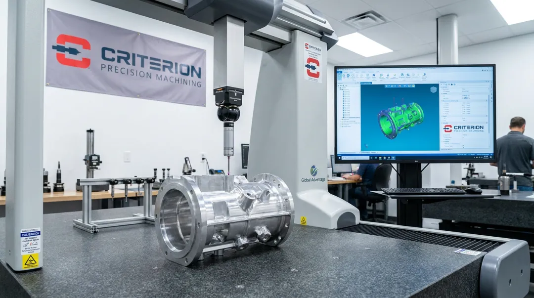 CMM inspection system measuring complex aerospace machined component dimensional accuracy