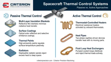Spacecraft thermal control passive versus active methods side-by-side comparison infographic