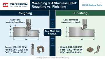 304 stainless steel cutting parameter strategy roughing versus finishing depth of cut comparison