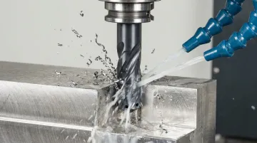 Carbide drill with through-coolant capability drilling stainless steel workpiece