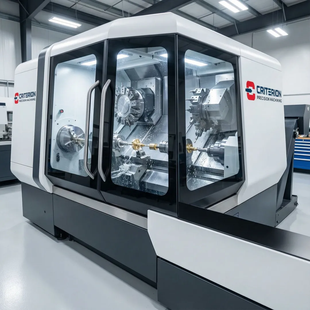 Multi-axis Swiss machining operation creating precision components