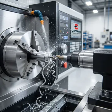 Precision CNC turning machine creating custom metal components with tight tolerances