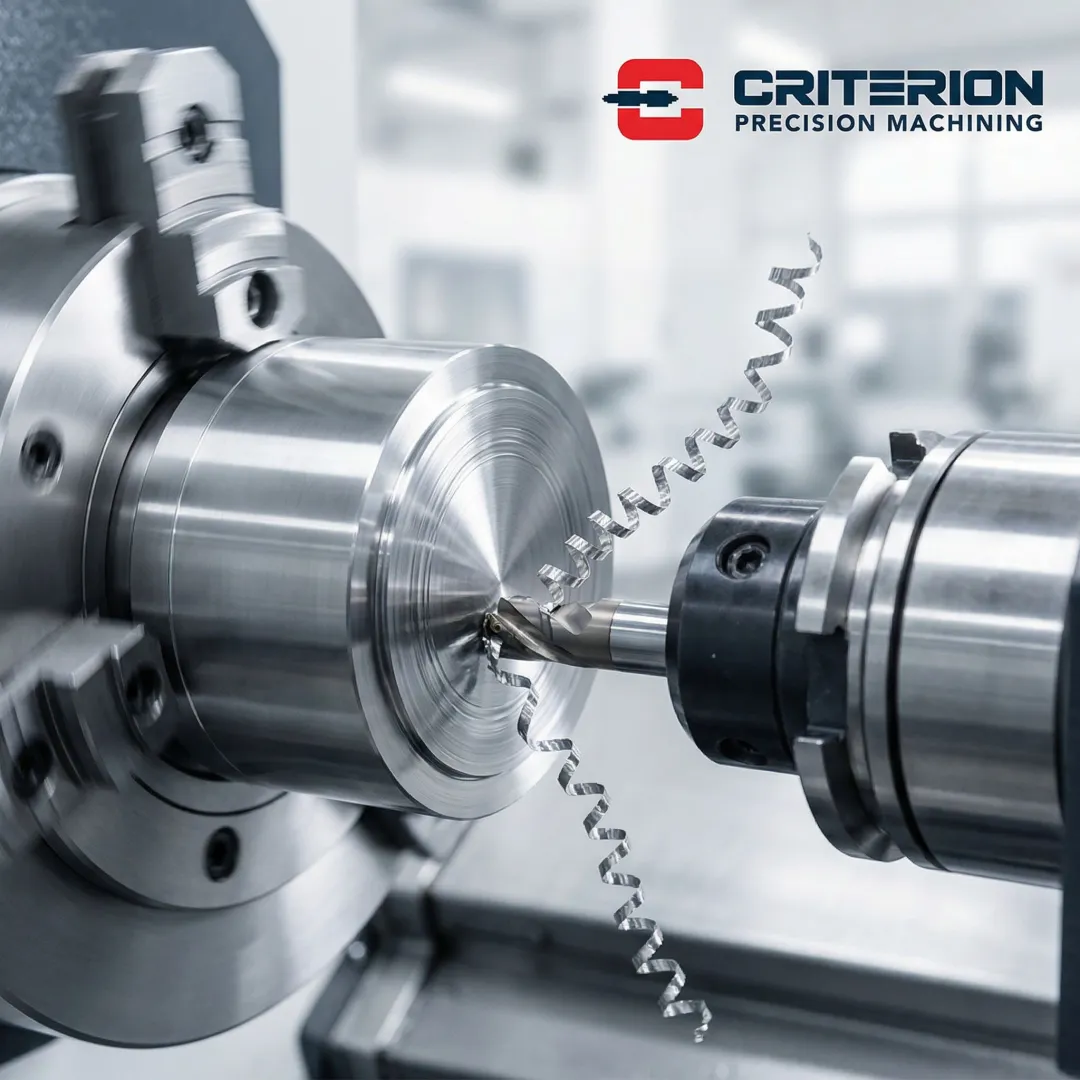 Precision CNC turning machine creating complex cylindrical component