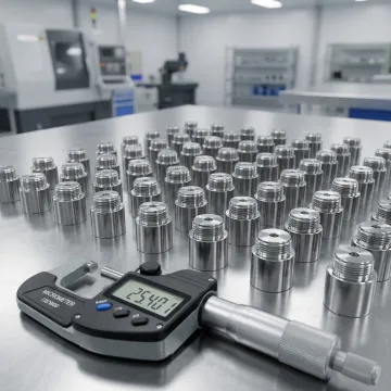 Precision CNC turned components with micrometer measurement tool