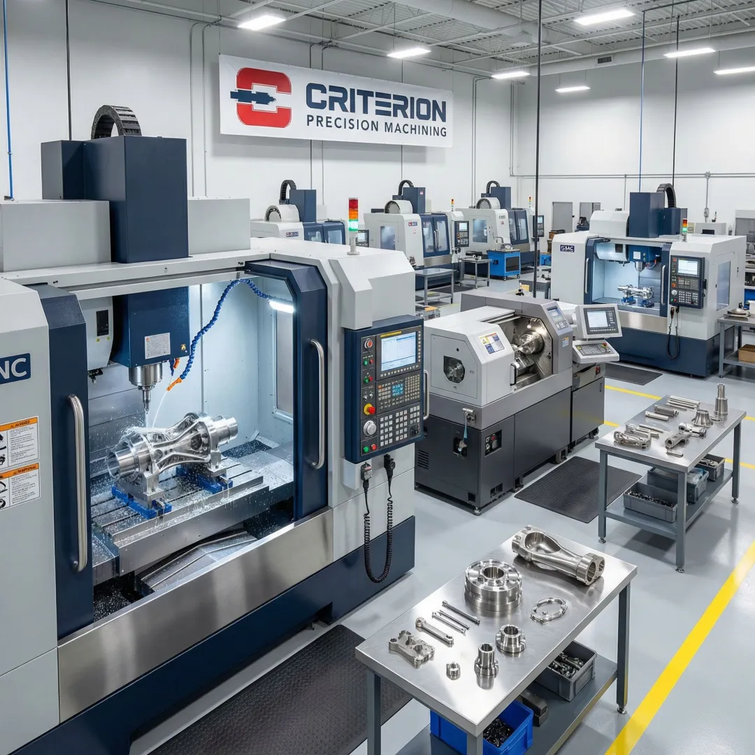 Precision CNC machining operations producing custom metal parts