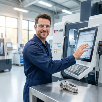 CNC machinist precision-machining a titanium spinal implant component at Criterion Precision Machining