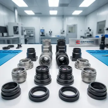 Precision machined night vision components on a cleanroom workbench