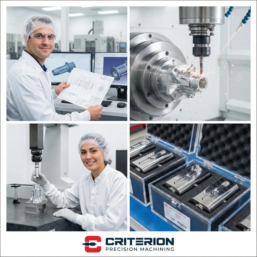 Step-by-step cleanroom precision machining process at Criterion Precision Machining