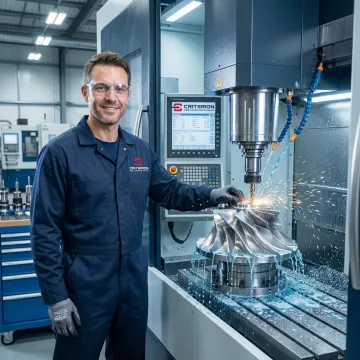 CNC machinist working on an Inconel aerospace component in a precision machine shop