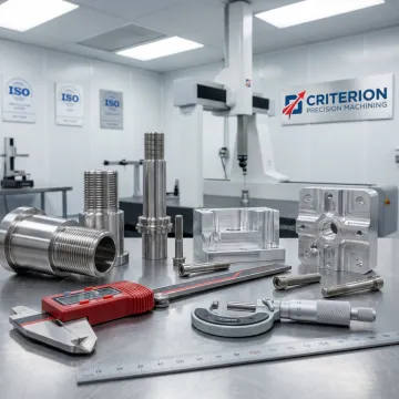 Defense precision machined components laid out for quality inspection in a certified manufacturing facility