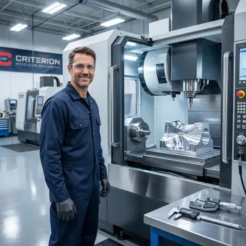 CNC machining technician operating a precision multi-axis milling machine in an Arizona manufacturing facility